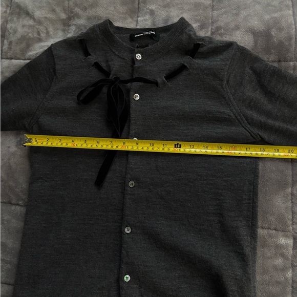 Comme des garcons tricot vintage grey wool cardigan with velvet bow - Picture 6 of 7